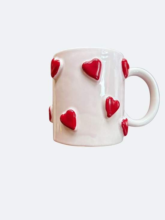 Mud Pie Other - Mud Pie Pink Ceramic Mug with Red Heart Accents